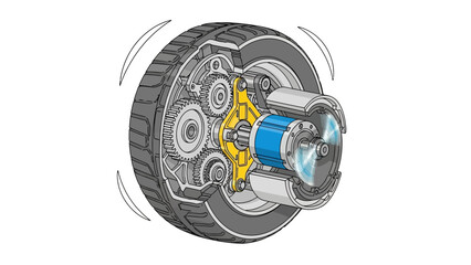 Naklejka premium Detailed Illustration of Car Wheel and Hub Assembly.