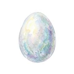 Obraz premium Iridescent Watercolor Easter Egg with Scales Texture, Fantasy Dragon Egg