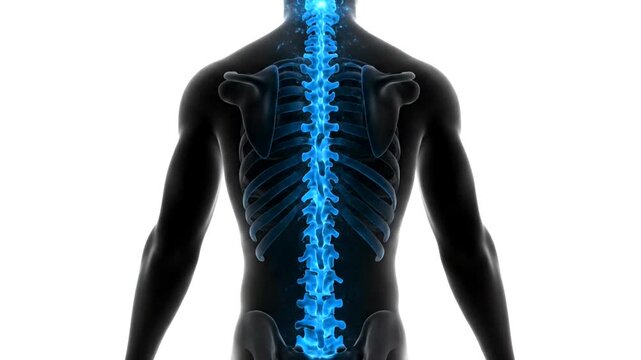 Human spine and ribcage anatomy illustration.