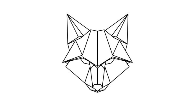origami fox line art, black outline vector illustration, folded paper fox head, geometric origami animal, minimal clean stroke