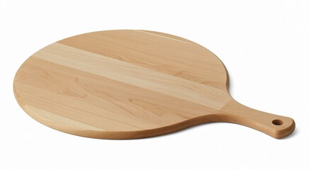 Round wooden pizza peel with handle and hole on white background kitchen utensil