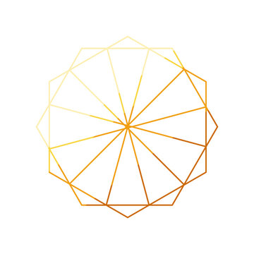 Golden geometric pattern forming a dodecagon with radiating lines, representing sacred geometry, luxury, spiritual balance, and intricate design on a clean white background