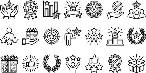 Obraz premium Set of black star and award icons on transparent background for achievement and success concepts