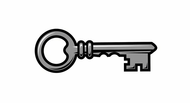 Metal skeleton key icon on white ground