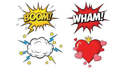 Set of 4 comic book explosion and heart vector icons © MrRiponIslam