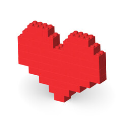 Red heart made by realistic plastik constructor parts isolated on transparent background. Love and feelings concept. Love you creative icon. 3D rendered vector PNG © boxerx