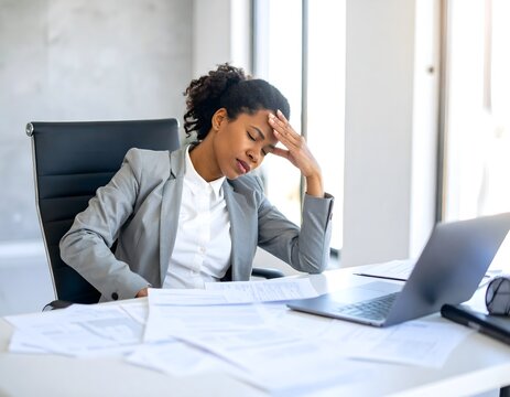 Businessperson in a state of stress leaning against a white wall