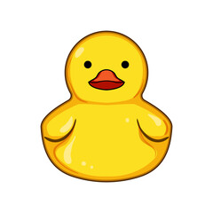 Yellow rubber duck toy showcasing a friendly face with an orange beak and black eyes, representing childhood memories, bathing, purity, playfulness, and innocence