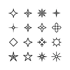 Obraz premium Star Line Art Icon Set – Minimal Outline Rating, Favorite and Sparkle Symbols for UI, Web and App Design
