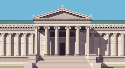 Obraz premium Ancient Greek temple, neoclassical architecture, stone columns, building facade