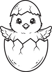 Obraz premium Chick hatching line art vector illustration on white background