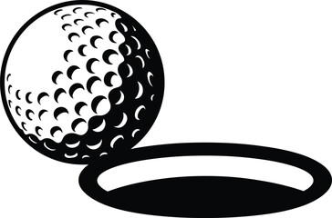 Golf ball and hole vector illustration simple black and white graphic icon