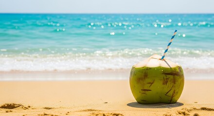 Coconut on the Beach with a Straw illustration