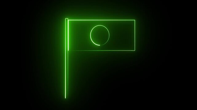 glowing neon flag icon animation with modern digital design and bright light symbol on dark 4k background