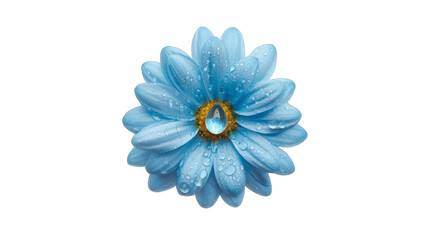 Fototapeta premium Blue flower with water droplets, close-up isolated PNG with Transparent Background