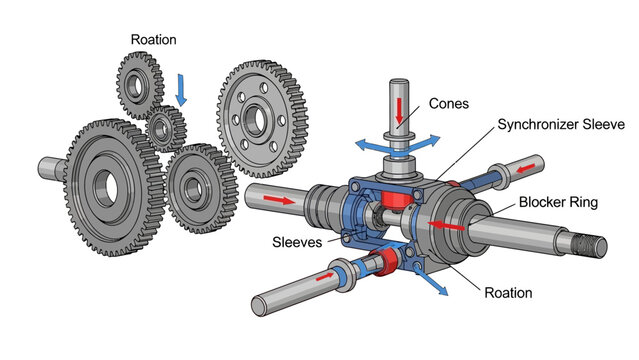 Detailed Diagram of Mechanical Gearbox Components.