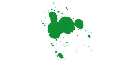 Vibrant green paint splatter ink blot abstract art on black background for design elements and creative texture overlays