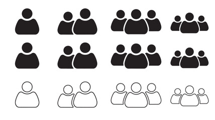 People icons in silhouette and outline style showing different group sizes and numbers of individuals.