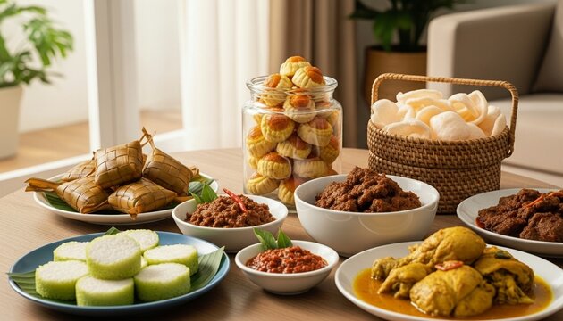 Traditional Cuisine Still Life Hari Raya Celebration Delicious Dishes On Table