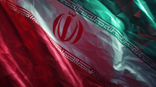 Close-up of Iranian national flag waving in the wind with vibrant colors.