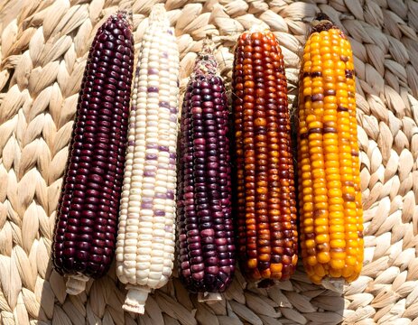 Several Ears of Muhindi Corn Laid Out on a Traditional Woven Mat