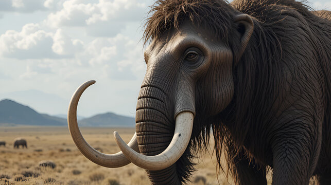 Portrait of a mammoth in the steppe