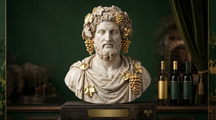 Fototapeta premium Dionysus Marble Bust with Golden Grapes – Ancient Greek Wine God Portrait