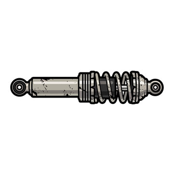 Automotive shock absorber with coil spring, isolated on white background