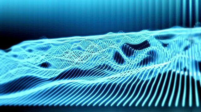 Sound wave. Dynamic vibration wallpaper. Abstract sound wave element on blue background. Music visualization, futuristic graphic element as digital equalizer. Frequency pulse modulation video footage
