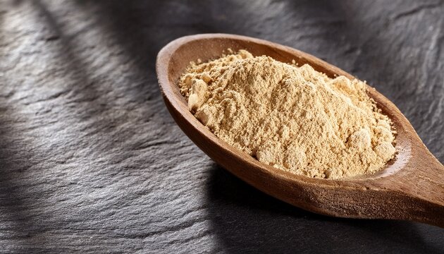 Organic Peruvian Maca Powder In Spoon Lepidium Meyenii