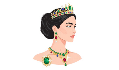 A beautiful woman wearing a crown and jewelry with precious stones © Mstshneha