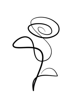 Rose flower in continuous line art drawing style. Abstract rose flower bud minimalist black linear design isolated on white background. Vector illustration
