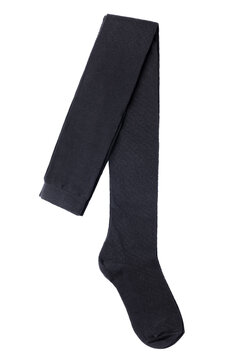 New folded black children's tights, isolated on a white background, top view