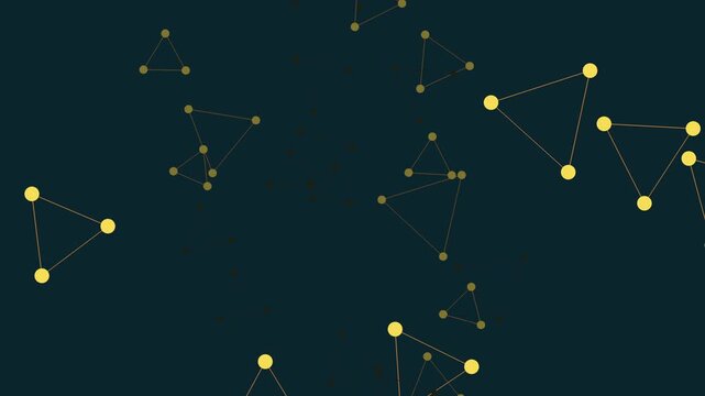 Abstract connected nodes and lines on dark background, technology network footage