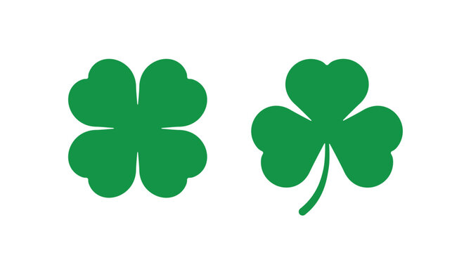 St Patricks Day Green Shamrock and Four Leaf Clover Isolated Vector Symbols