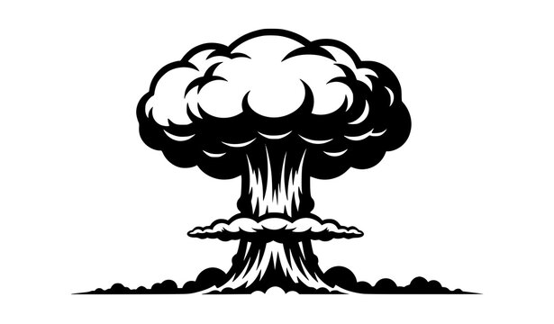 Atomic bomb mushroom cloud black silhouette vector illustration representing nuclear destruction isolated on transparent background
