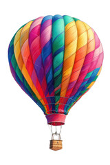 Naklejka premium Vibrant hot air balloon with a multicolored striped pattern floats against a black background