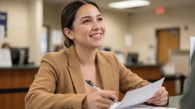 Young Woman At DMV Registering First Car