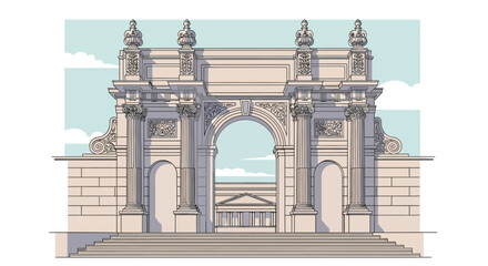 Fototapeta premium Architectural monument, vintage gate, stone structure, ornate archway, illustration