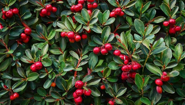 Cotoneaster Horizontal Planta Natural Hojas Verdes Frutos Rojos Muchas Ramas