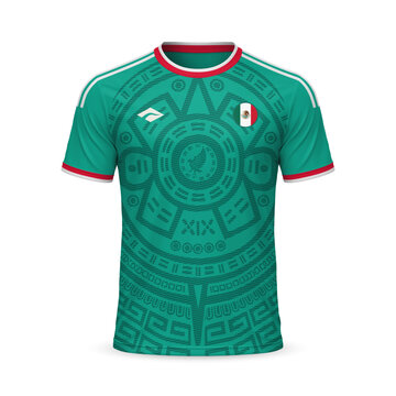 3d realistic home soccer jersey Mexico national team, template for football kit 2026