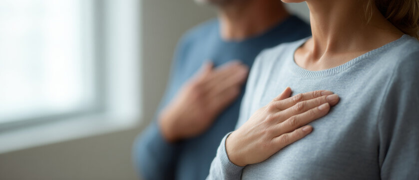 People pledging allegiance with hands on chest