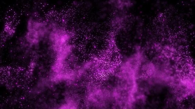 Abstract blurry dots random moving with shiny light. Purple background flying pass through the milky way galaxy with stars and space dust in the universe dark and grain processed