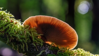 hairy bracket fungus with green algae close up forest details