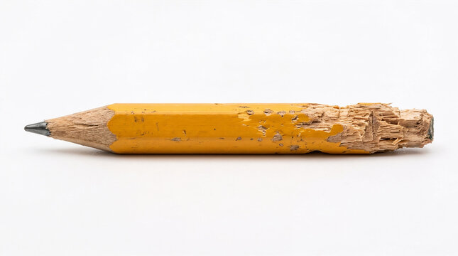 Chewed yellow pencil isolated on white background