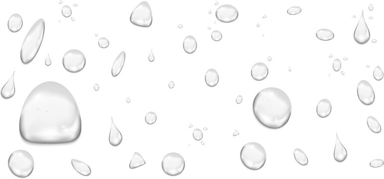 PNG water drops rain droplets and rainy fog effect. Realistic drops on isolated transparent background. Condensation on window and glass surface vector graphics.