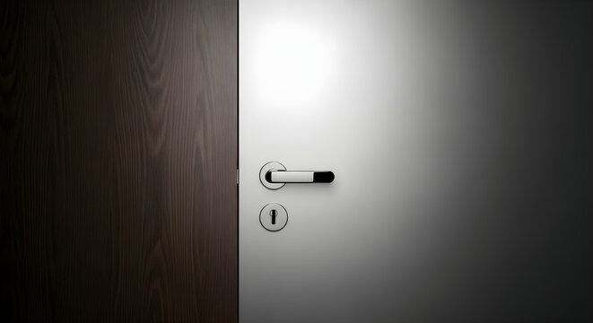 A silver metal door with a handle and lock