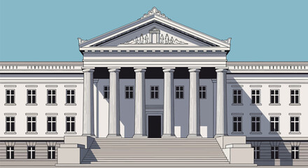 Neoclassical building, government architecture, white columns, institutional design, 3D illustration © Wasif