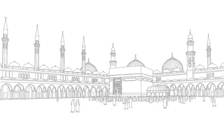 Obraz premium Islamic architecture, mosque illustration, religious building, vector outline