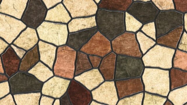 Seamless loop video of brown and beige stone tile texture scrolling horizontally, 4K resolution, 3d rendering.
